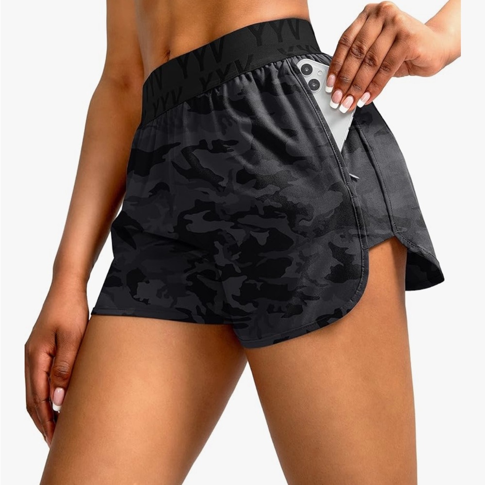 YYV camo athletic shorts women’s small elastic band (bin JJ26)